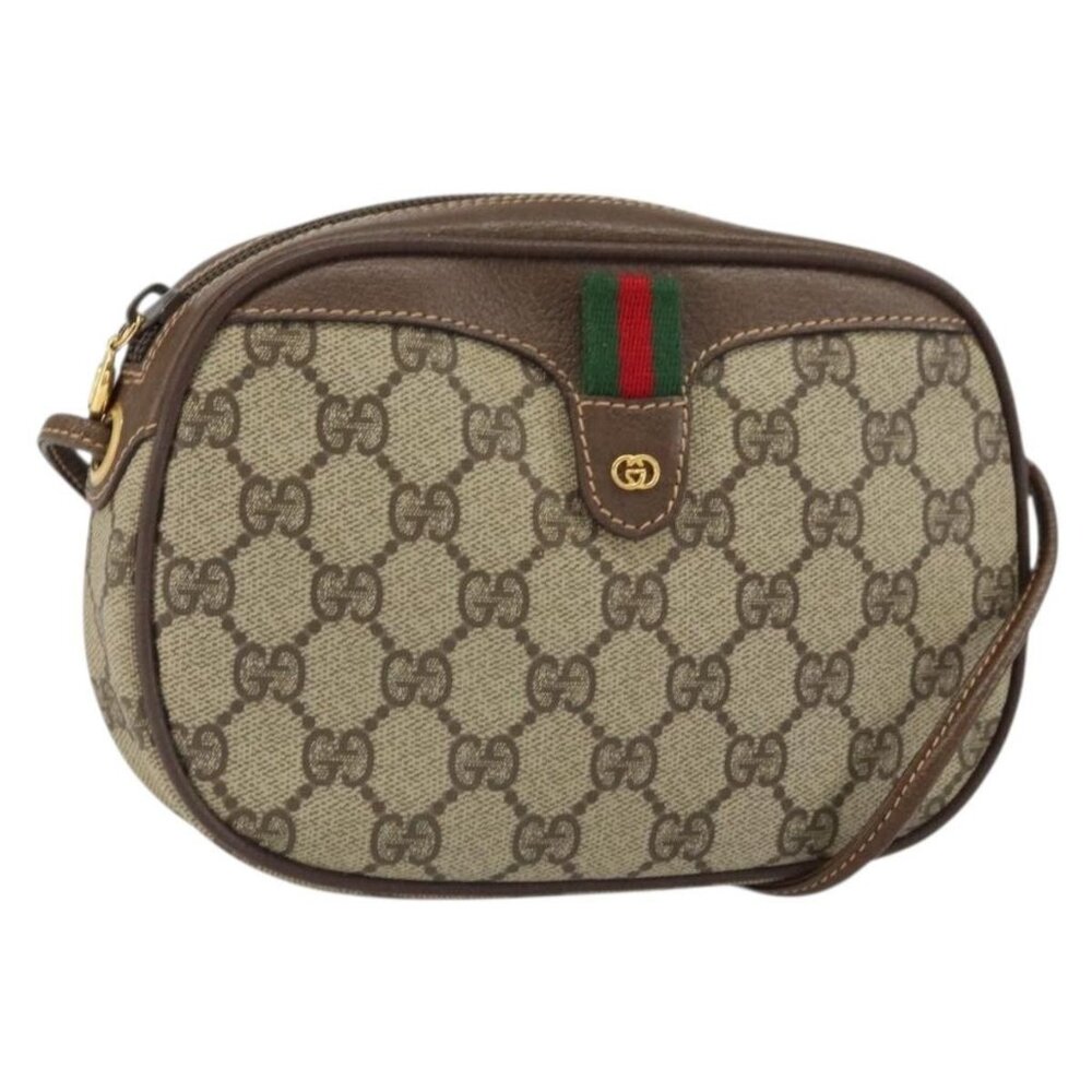 Authentic GUCCI GG Supreme Web Sherry Line Bag PVC Beige Gold 007 58 6112 1030